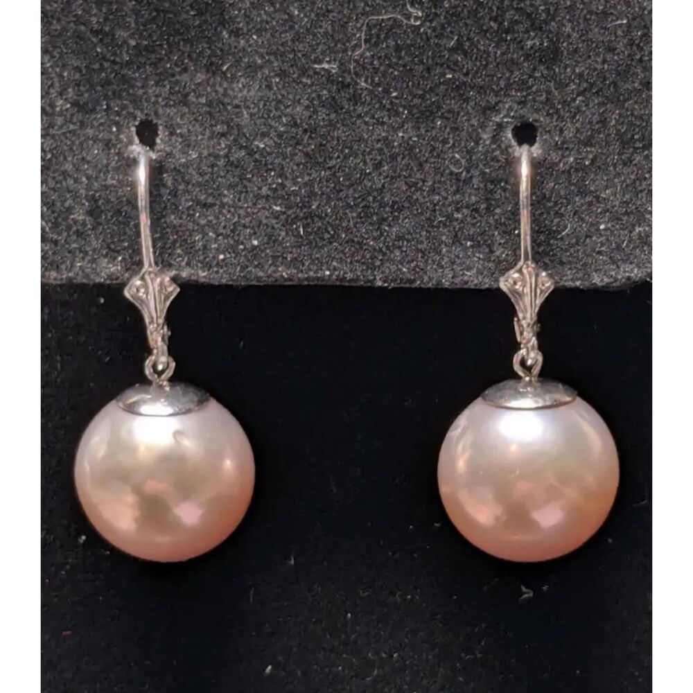 Pink Freshwater Pearl Rhodium Over Sterling Silver Earrings